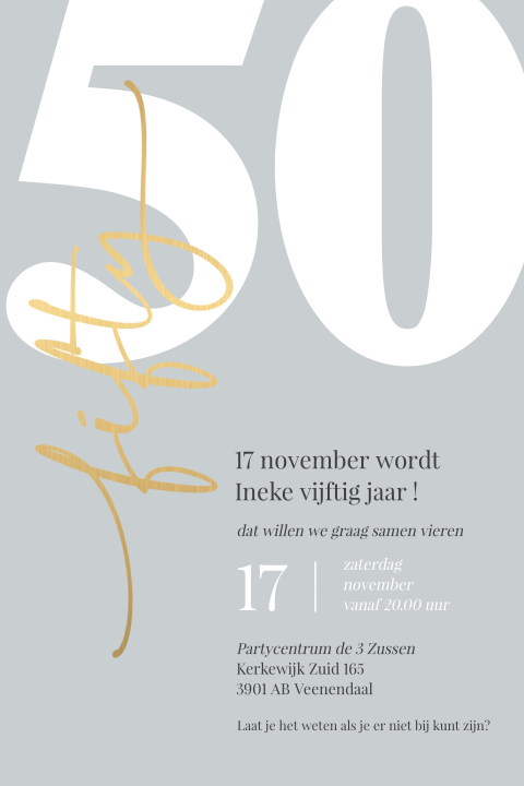 Chique uitnodiging 50 jaar verjaardag typografie