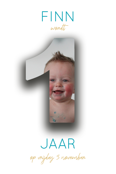 Leuke fotokaart uitnodiging kinderfeestje 1 jaar