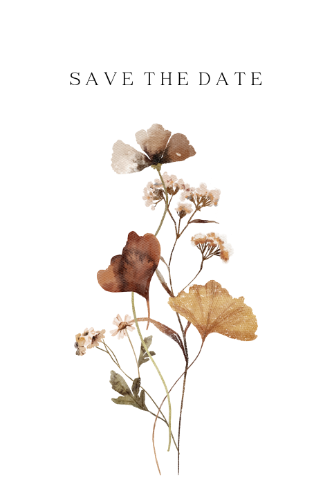 Save the date kaart met oranje gekleurde bloemen