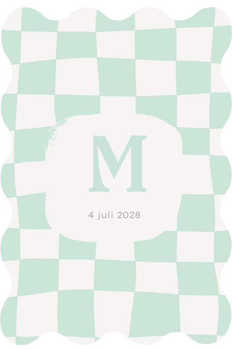 Colorblocking geboortekaartje ruitjes met ronde hoeken