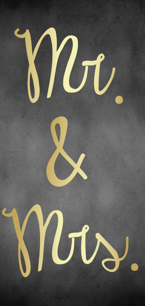 Hippe mr en mrs trouwkaart langwerpig met goud en krijtbord