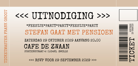 Hippe pensioenfeest uitnodiging ticket vorm