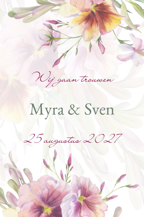 Trouwkaart botanisch met prachtige aquarel bloemen