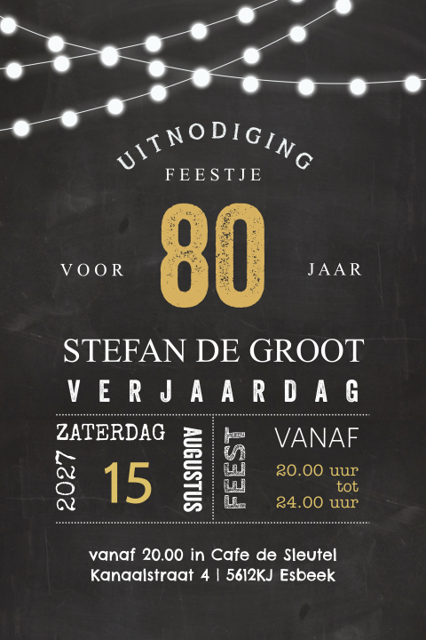 80 jaar verjaardag uitnodiging krijtbord staand enkel