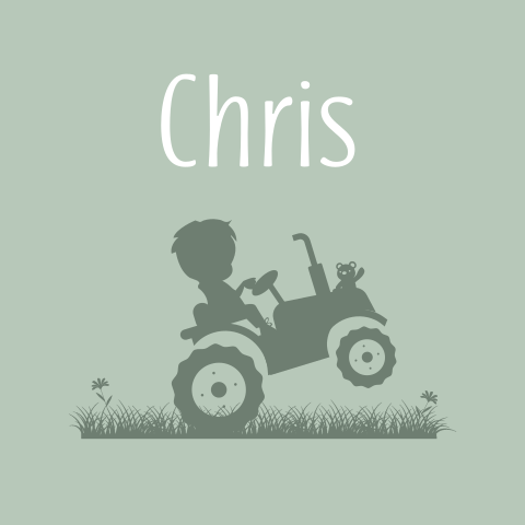 Geboortekaartje met een silhouet van een jongen op tractor