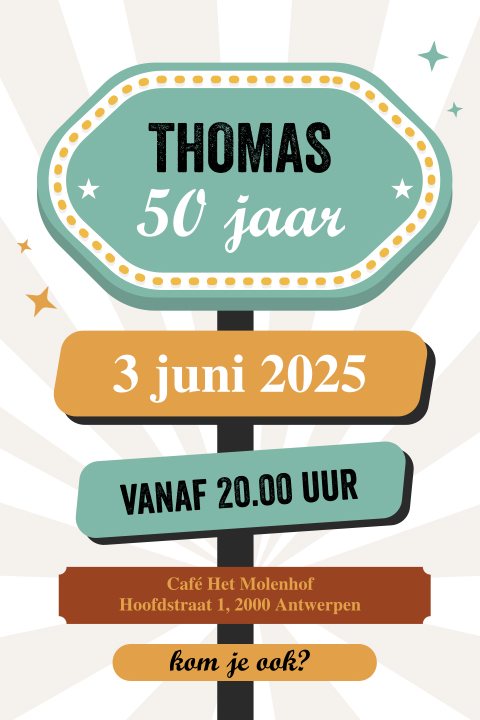 Uitnodiging 50ste verjaardag met bordjes