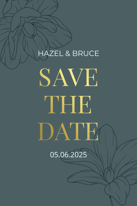 Save the date kaart groen met sierlijke bloemen en foliedruk
