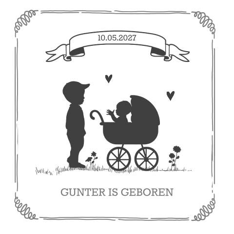 Geboortekaart met banner en handlettering