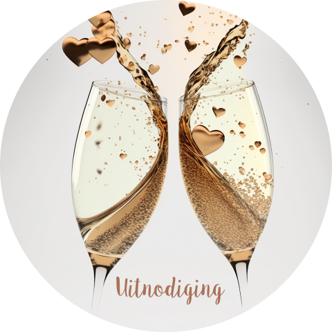 Sticker met CHAMPAGNE en goudkleurige HARTJES