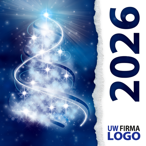 Zakelijke kerstkaart met eigen logo en blauwe kerstboom