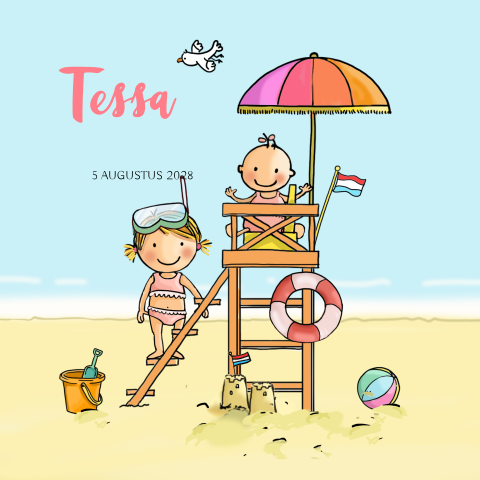 Geboortekaartje meisje strand 2de kindje