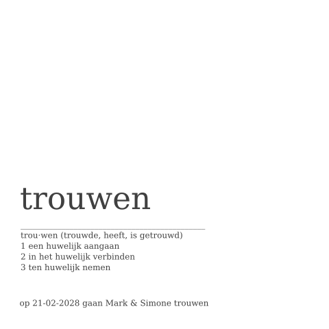 Trouwkaart met definitie van trouwen