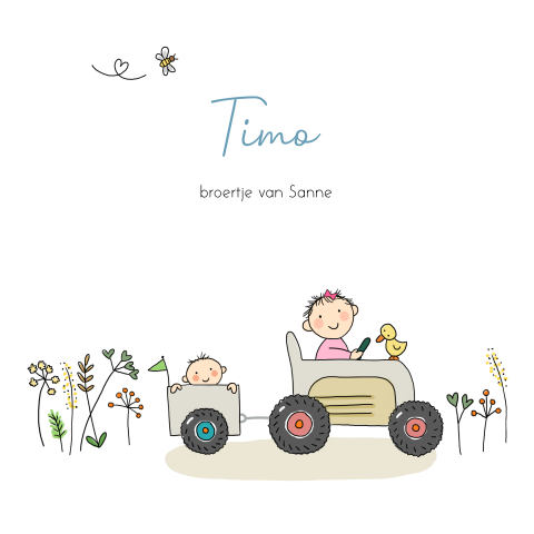 Geboortekaartje tractor meisje met babybroertje