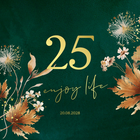 Uitnodiging 25 jaar verjaardag groen met bloemen