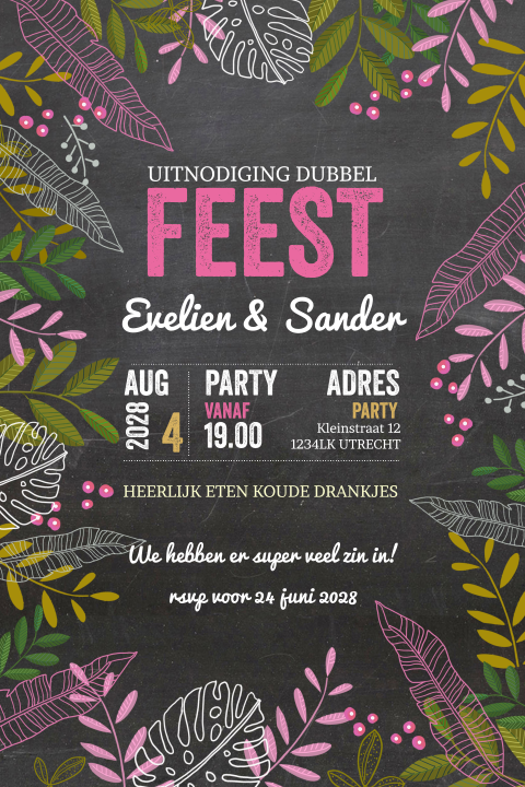 Uitnodiging dubbel feest met takjes