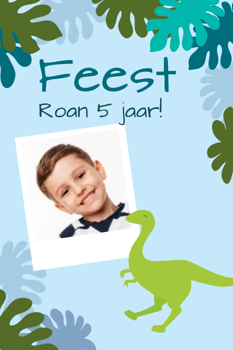 Uitnodiging dinofeestje met foto