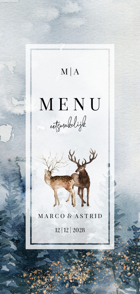 Langwerpige menukaart winter woodland ree