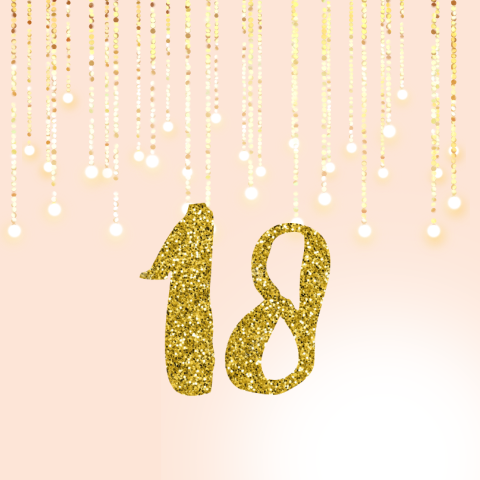 18 jaar uitnodiging roze wit en goud met feestelijke slingers