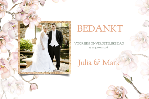 Bedankkaart met magnolia roze wit