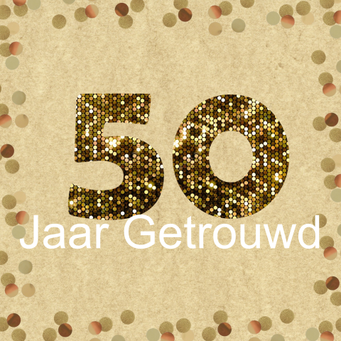 Uitnodiging 50 jaar getrouwd met glitters en confetti
