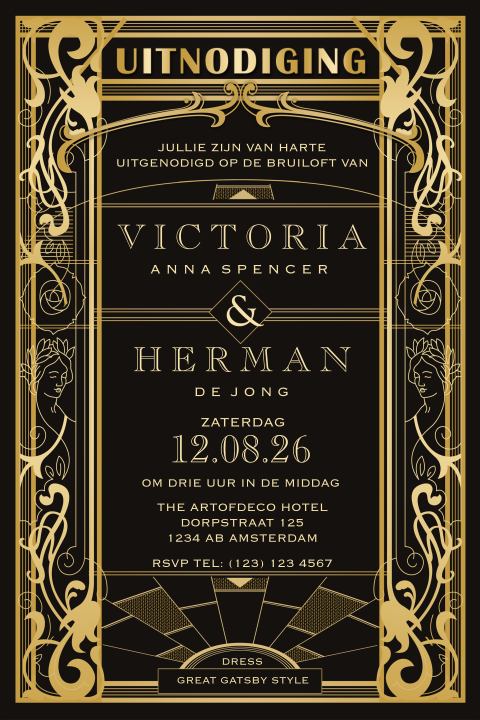 Great Gatsby uitnodiging Art Deco stijl met roaring twenties thema