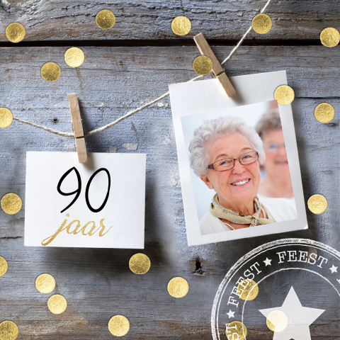 Uitnodiging verjaardag 90 jaar vrouw met foto