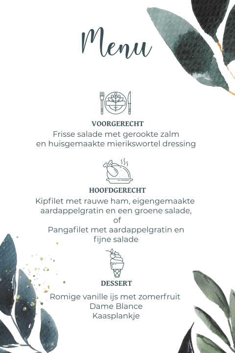 Menu kaart met bladeren en icoontjes
