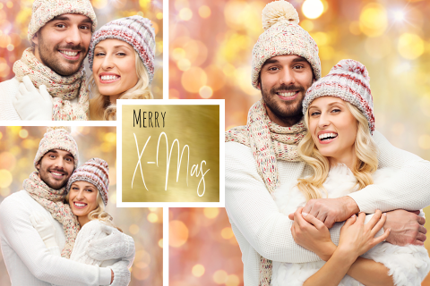 Kerstkaart collegekaart liggend goudkleurig