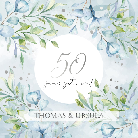 Jubileum uitnodiging 50 jaar getrouwd blauwe bloemen