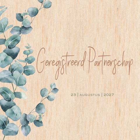 Eucalyptus takjes geregistreerd partnerschap uitnodiging op echt hout