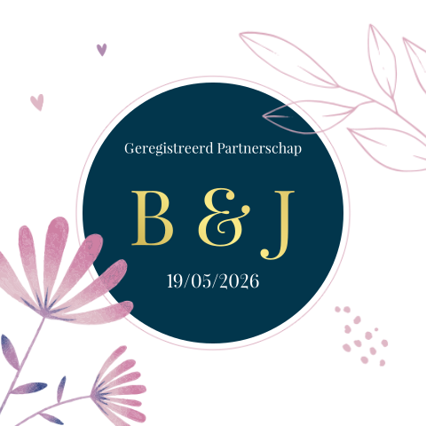 Geregistreerd partnerschap kaart met paarse bloemen en goudfolie