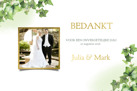 Bedankkaart huwelijk met bladeren