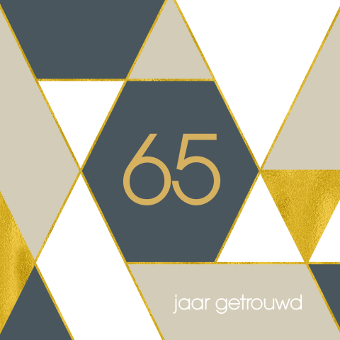 Uitnodiging 65 jarig Jubileum geometrische ruiten met goudlook