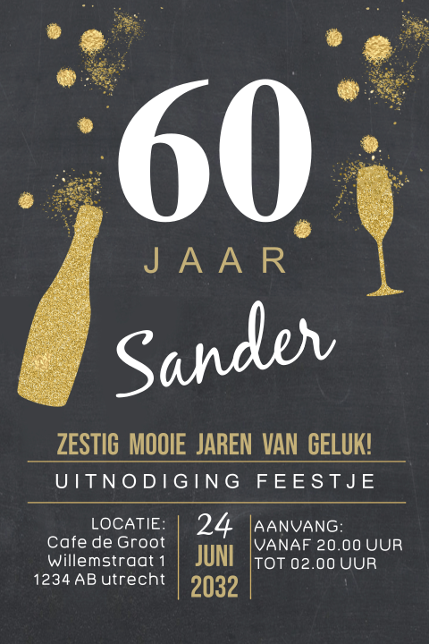 Uitnodiging 60e verjaardag champagne met glas