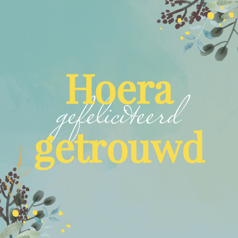 Wenskaart felicitatie huwelijk pastelgroen met takjes