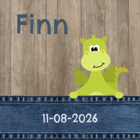 Dino geboortekaartje jongen met draakje en denim
