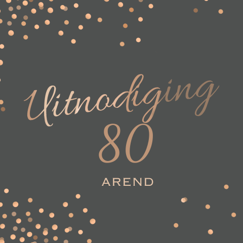 Vierkanten uitnodigingskaart 80 jaar koper tinten confetti