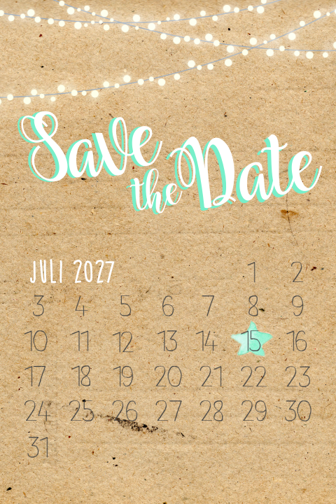 Save the date, wij gaan trouwen op karton met lichtslinger!