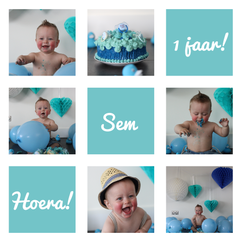 Uitnodigingskaartje kinderfeestje jongen met fotocollage