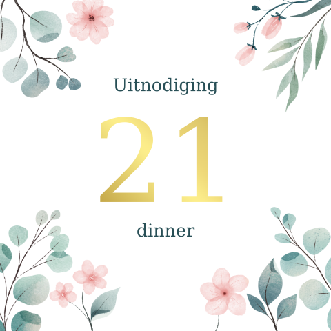 21 diner uitnodiging met waterverf bloemen