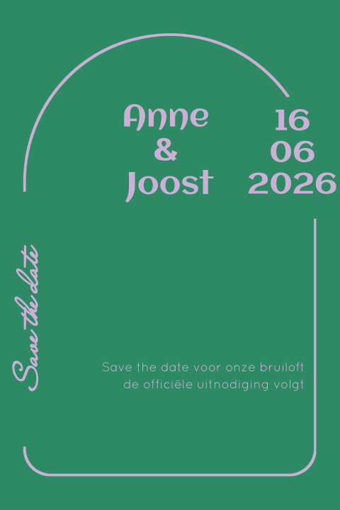 Color blocking eenvoudige save the date trouwen groen en paars
