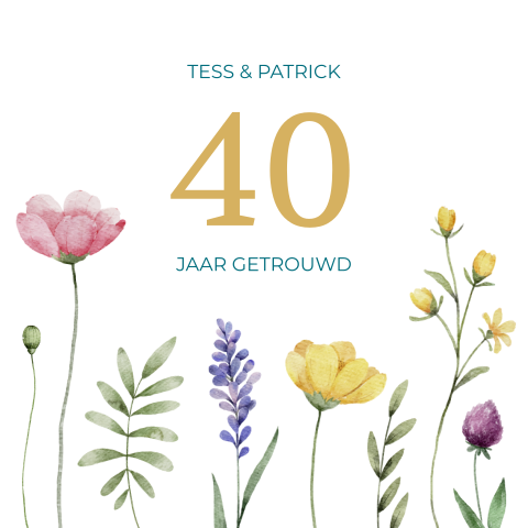 40 jaar getrouwd uitnodiging met veldbloemen