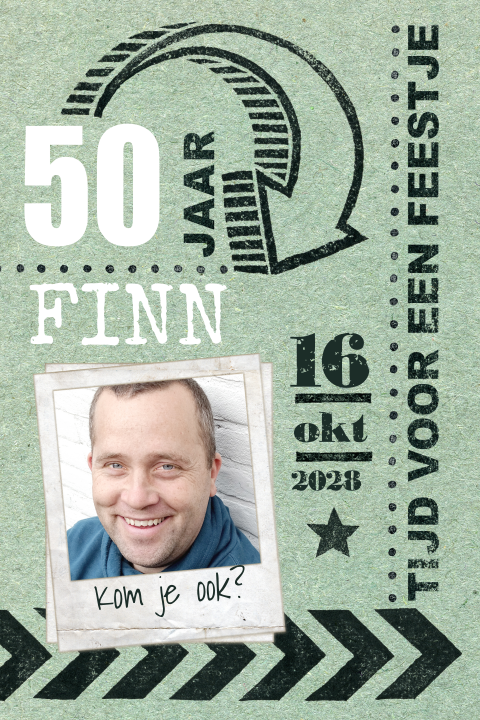 Uitnodiging man groen papier 50 jaar pijl