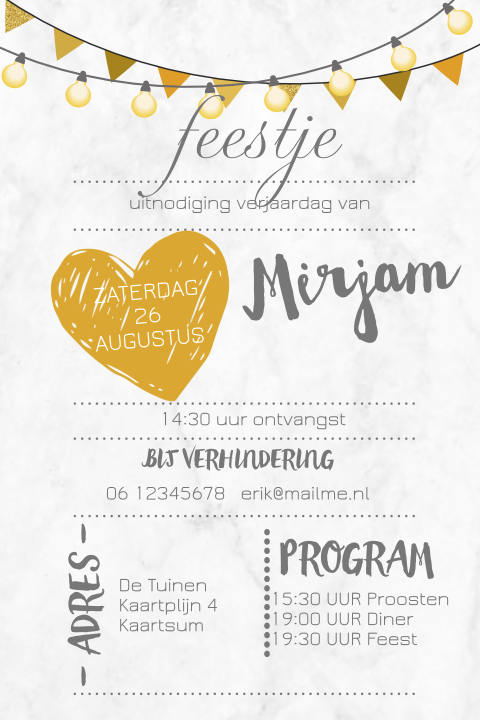 Uitnodiging verjaardag op marmer