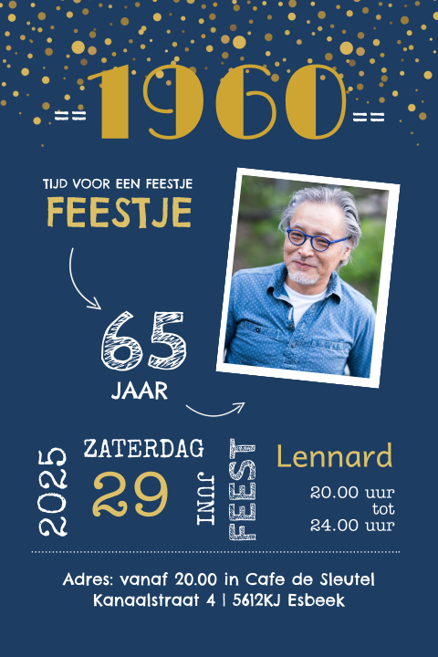 Uitnodiging verjaardag man 65 jaar uit 1960
