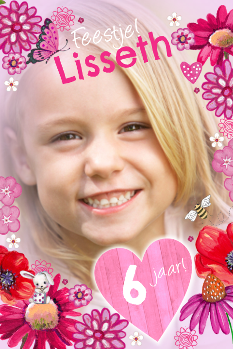 Kinderfeestjes kaart voor een meisje met bloemen