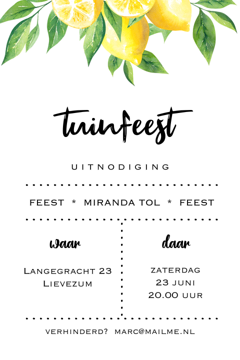 Uitnodiging tuinfeest citroenen en takjes
