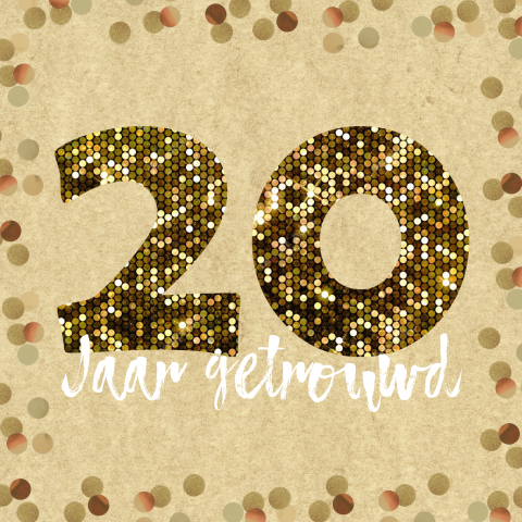 Uitnodiging 20 jaar getrouwd met glitters en confetti