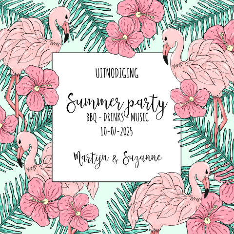 Uitnodiging feest tropical flamingo
