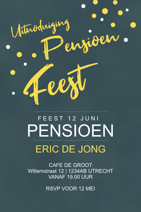 Uitnodiging pensioen feest ronde kanten en velvet groen